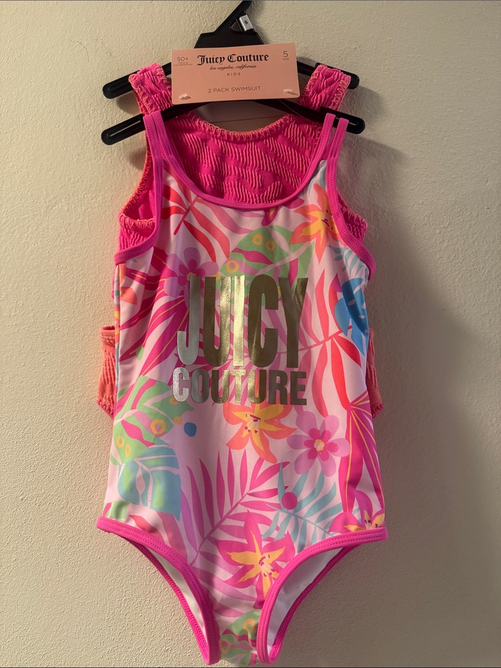 Juicy Couture - 2 pck Hot Pink Floral Logo One-Piece Swimsuits